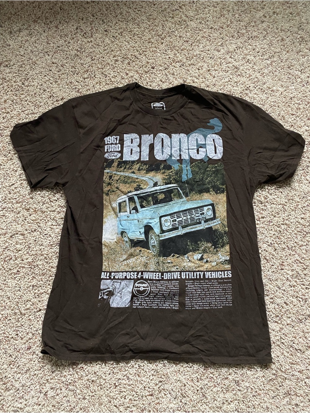 Ford Brown Graphic Tee with Light Blue Bronco Print